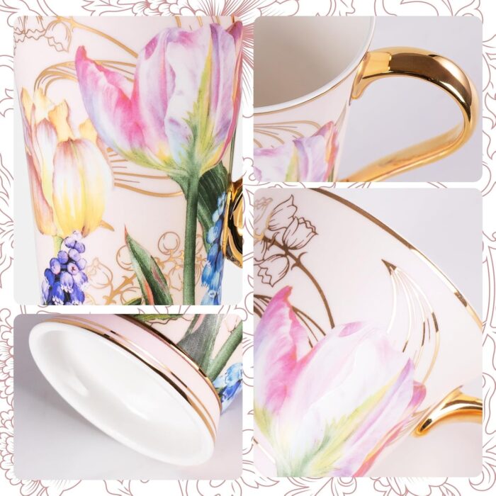 KAMMAK Bone China Mugs Set of 2, Ceramic Tea and Coffee Cups, 10.8oz Porcelain Tall Mugs Set, Hand-painted Cappuccino Mug for Latte, Americano, Breakfast Cereal, Hot Cocoa,...