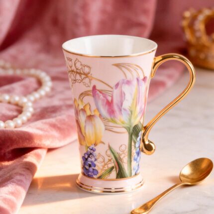 KAMMAK Bone China Mugs Set of 2, Ceramic Tea and Coffee Cups, 10.8oz Porcelain Tall Mugs Set, Hand-painted Cappuccino Mug for Latte, Americano, Breakfast Cereal, Hot Cocoa,...