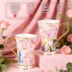 KAMMAK Bone China Mugs Set of 2, Ceramic Tea and Coffee Cups, 10.8oz Porcelain Tall Mugs Set, Hand-painted Cappuccino Mug for Latte, Americano, Breakfast Cereal, Hot Cocoa,...