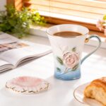 KAMMAK Ceramic Coffee Mugs Set of 2 Porcelain Tea Mugs with Lid,10oz Cute Tea Cups Cappuccino Mug for Latte, Espresso, Americano, Breakfast Cereal, Hot Cocoa, Drinks (Pink and...