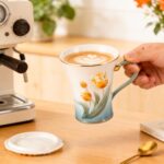 KAMMAK Ceramic Coffee Mugs Set of 2 Porcelain Tea Mugs with Lid,10oz Cute Tea Cups Cappuccino Mug for Latte, Espresso, Americano, Breakfast Cereal, Hot Cocoa, Drinks (Pink and...