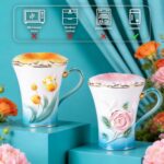 KAMMAK Ceramic Coffee Mugs Set of 2 Porcelain Tea Mugs with Lid,10oz Cute Tea Cups Cappuccino Mug for Latte, Espresso, Americano, Breakfast Cereal, Hot Cocoa, Drinks (Pink and...