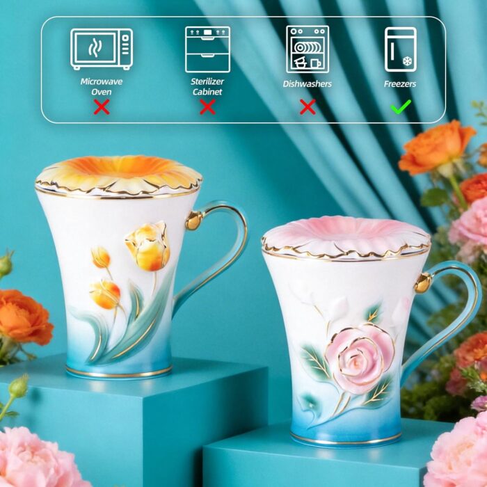 KAMMAK Ceramic Coffee Mugs Set of 2 Porcelain Tea Mugs with Lid,10oz Cute Tea Cups Cappuccino Mug for Latte, Espresso, Americano, Breakfast Cereal, Hot Cocoa, Drinks (Pink and...