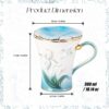 KAMMAK Ceramic Coffee Mugs Set of 2 Porcelain Tea Mugs with Lid (Blue and Yellow) KAMMAK 8CZNX019+20 ceramic cup and saucer side angle view showing silhouette