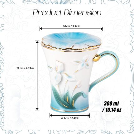 KAMMAK Ceramic Coffee Mugs Set of 2 Porcelain Tea Mugs with Lid (Blue and Yellow)