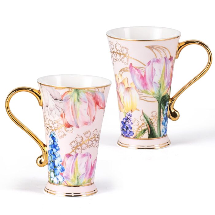 KAMMAK Ceramic Coffee Mugs Set of 2 Porcelain Tea Mugs with Lid (Blue and Yellow)