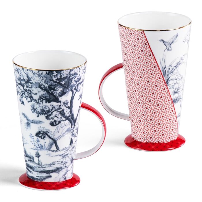 KAMMAK Ceramic Coffee Mugs Set of 2 Porcelain Tea Mugs with Lid (Blue and Yellow)