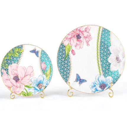 KAMMAK Ceramic Decorative Plate Set of 2, Porcelain Plates for Kitchen Dining Room Wine Cabinet Home Decor, Vintage Collector Plates with 2 Display Stand, Green (8-inch +...