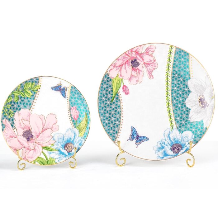 KAMMAK Ceramic Decorative Plate Set of 2, Porcelain Plates for Kitchen Dining Room Wine Cabinet Home Decor, Vintage Collector Plates with 2 Display Stand, Green (8-inch +...