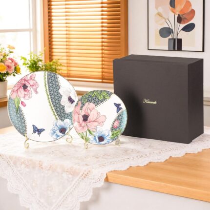 KAMMAK Ceramic Decorative Plate Set of 2, Porcelain Plates for Kitchen Dining Room Wine Cabinet Home Decor, Vintage Collector Plates with 2 Display Stand, Green (8-inch +...