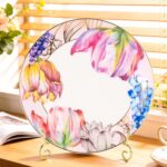KAMMAK Ceramic Decorative Plate Set of 2, Porcelain Plates for Kitchen Dining Room Wine Cabinet Home Decor, Vintage Collector Plates with 2 Display Stand, Tulip (8-inch +...
