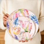 KAMMAK Ceramic Decorative Plate Set of 2, Porcelain Plates for Kitchen Dining Room Wine Cabinet Home Decor, Vintage Collector Plates with 2 Display Stand, Tulip (8-inch +...