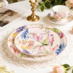 KAMMAK Ceramic Decorative Plate Set of 2, Porcelain Plates for Kitchen Dining Room Wine Cabinet Home Decor, Vintage Collector Plates with 2 Display Stand, Tulip (8-inch +...