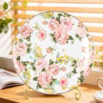 KAMMAK Ceramic Decorative Plate Set of 2, Porcelain Plates for Kitchen Dining Room Wine Cabinet Home Decor, Vintage Collector Plates with 2 Display Stand, Wild Rose (8-inch +...