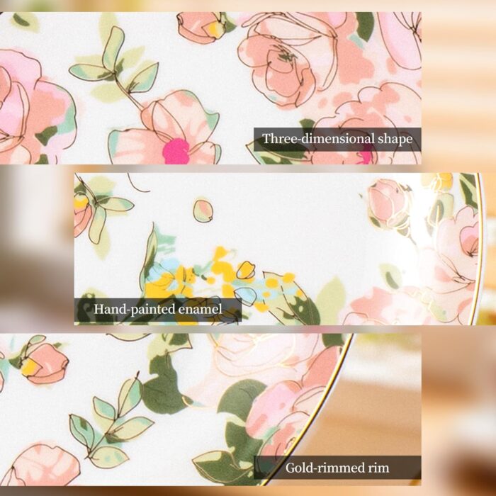 KAMMAK Ceramic Decorative Plate Set of 2, Porcelain Plates for Kitchen Dining Room Wine Cabinet Home Decor, Vintage Collector Plates with 2 Display Stand, Wild Rose (8-inch +...