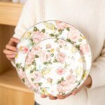 KAMMAK Ceramic Decorative Plate Set of 2, Porcelain Plates for Kitchen Dining Room Wine Cabinet Home Decor, Vintage Collector Plates with 2 Display Stand, Wild Rose (8-inch +...