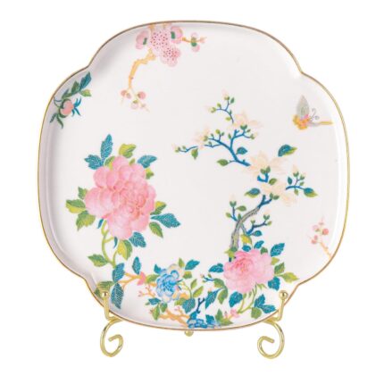 KAMMAK Ceramic Decorative Plate Set of 2, Porcelain Plates for Kitchen Dining Room Wine Cabinet Home Decor, Vintage Collector Plates with 2 Display Stand, Wild Rose (8-inch +...