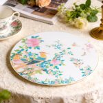 KAMMAK Ceramic Decorative Plate Set of 2, Porcelain Plates for Kitchen Dining Room Wine Cabinet Home Decor, Vintage Collector Plates with 2 Display Stand, Circular Square - Peony