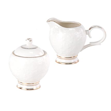 KAMMAK Ceramic Sugar and Creamer Set, Creamer Pitcher and Sugar Container, White Creamer Container for Coffee Milk Sauces Salad, Sugar Bowl with Lid for Coffee Bar, Porcelain...