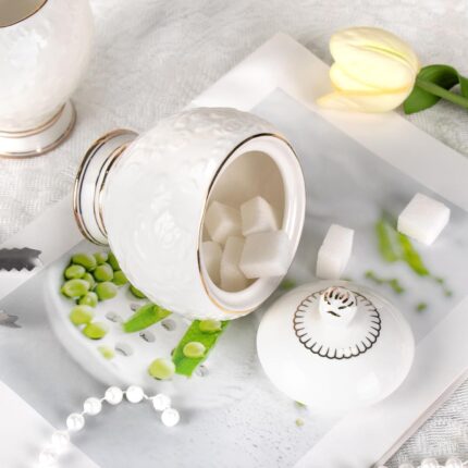 KAMMAK Ceramic Sugar and Creamer Set, Creamer Pitcher and Sugar Container, White Creamer Container for Coffee Milk Sauces Salad, Sugar Bowl with Lid for Coffee Bar, Porcelain...