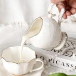 KAMMAK Ceramic Sugar and Creamer Set, Creamer Pitcher and Sugar Container, White Creamer Container for Coffee Milk Sauces Salad, Sugar Bowl with Lid for Coffee Bar, Porcelain...