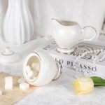 KAMMAK Ceramic Sugar and Creamer Set, Creamer Pitcher and Sugar Container, White Creamer Container for Coffee Milk Sauces Salad, Sugar Bowl with Lid for Coffee Bar, Porcelain...