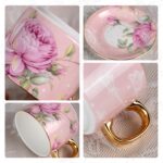 KAMMAK Tea Cups and Saucers Set of 2, Fine Bone China Coffee Cups, Stackable Espresso Mugs, Ceramic Demitasse for Coffee, Cappuccino, Latte, Americano, Tea, White Rose + Beauty...