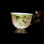 KAMMAK Tea Cups and Saucers Set of 2, Fine Bone China Coffee Cups, Stackable Espresso Mugs, Ceramic Demitasse for Coffee, Cappuccino, Latte, Americano, Tea, Wild Rose