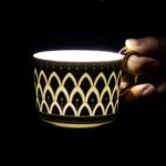 KAMMAK Tea Cups and Saucers Set of 2, Fine Bone China Coffee Cups, Stackable Espresso Mugs, Ceramic Demitasse for Coffee, Cappuccino, Latte, Americano, Tea, Matte Blue