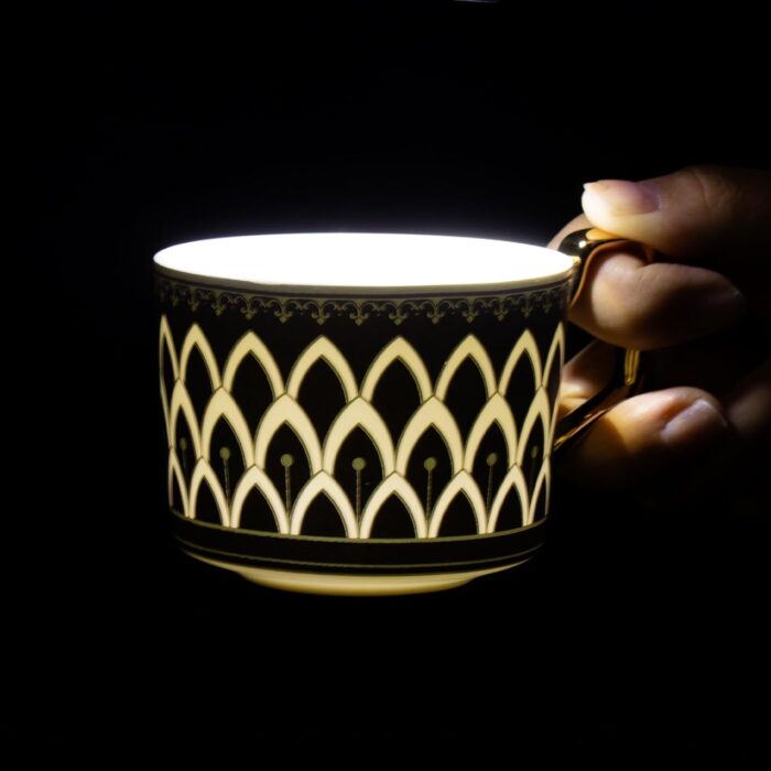 KAMMAK Tea Cups and Saucers Set of 2, Fine Bone China Coffee Cups, Stackable Espresso Mugs, Ceramic Demitasse for Coffee, Cappuccino, Latte, Americano, Tea, Matte Blue