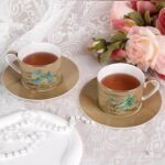 KAMMAK Tea Cups and Saucers Set of 2, Fine Bone China Coffee Cups, Stackable Espresso Mugs, Ceramic Demitasse for Coffee, Cappuccino, Latte, Americano, Tea, Large - River and...