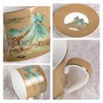 KAMMAK Tea Cups and Saucers Set of 2, Fine Bone China Coffee Cups, Stackable Espresso Mugs, Ceramic Demitasse for Coffee, Cappuccino, Latte, Americano, Tea, Large - River and...