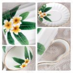 KAMMAK Tea Cups and Saucers Set of 2, Fine Bone China Coffee Cups, Stackable Espresso Mugs, Ceramic Demitasse for Coffee, Cappuccino, Latte, Americano, Tea, Green Leaf Frangipani