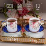 KAMMAK Tea Cups and Saucers Set of 2, Fine Bone China Coffee Cups, Stackable Espresso Mugs, Ceramic Demitasse for Coffee, Cappuccino, Latte, Americano, Tea, Blue