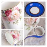 KAMMAK Tea Cups and Saucers Set of 2, Fine Bone China Coffee Cups, Stackable Espresso Mugs, Ceramic Demitasse for Coffee, Cappuccino, Latte, Americano, Tea, Blue
