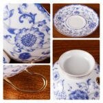 KAMMAK Tea Cups and Saucers Set of 2, Fine Bone China Coffee Cups, Stackable Espresso Mugs, Ceramic Demitasse for Coffee, Cappuccino, Latte, Americano, Tea, Enamel - Blue