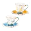 KAMMAK Tea Cups and Saucers Set of 2, Porcelain Coffee Cups, Stackable Espresso Mugs, Ceramic Demitasse for Coffee, Latte, Americano, Tea, Relief Yellow + Blue KAMMAK 8CZNX015+16 ceramic cup and saucer side angle view showing silhouette