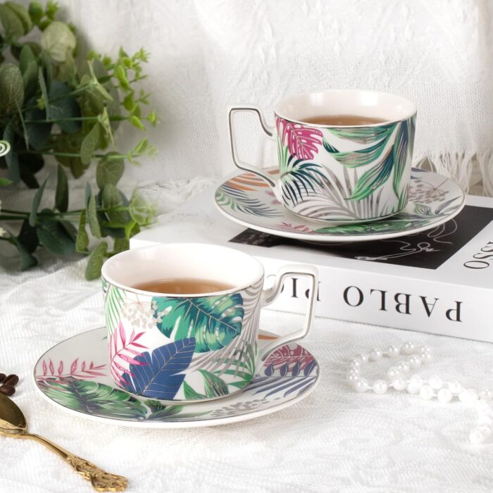 KAMMAK Tea Cups and Saucers Set of 2, Porcelain Coffee Cups, Stackable Espresso Mugs, Ceramic Demitasse for Coffee, Latte, Americano, Tea, Mystery KAMMAK Tea Cups and Saucers Set of 2, Porcelain Coffee Cups, Stackable Espresso Mugs, Ceramic Demitasse for Coffee, Latte, Americano, Tea, Mystery