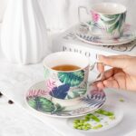 KAMMAK Tea Cups and Saucers Set of 2, Porcelain Coffee Cups, Stackable Espresso Mugs, Ceramic Demitasse for Coffee, Latte, Americano, Tea, Mystery