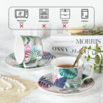 KAMMAK Tea Cups and Saucers Set of 2, Porcelain Coffee Cups, Stackable Espresso Mugs, Ceramic Demitasse for Coffee, Latte, Americano, Tea, Mystery