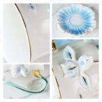 KAMMAK Tea Cups and Saucers Set of 2, Porcelain Coffee Cups, Stackable Espresso Mugs, Ceramic Demitasse for Coffee, Latte, Americano, Tea, Relief - Yellow + Blue