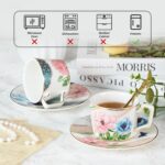 KAMMAK Tea Cups and Saucers Set of 2, Porcelain Coffee Cups, Stackable Espresso Mugs, Ceramic Demitasse for Coffee, Latte, Americano, Tea, Green + Pink KAMMAK 8CZNX045+46 ceramic cup and saucer scale and proportion view image 6