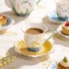 KAMMAK Tea Cups and Saucers Set of 2, Porcelain Coffee Cups, Stackable Espresso Mugs, Ceramic Demitasse for Coffee, Latte, Americano, Tea, Relief Yellow + Blue KAMMAK 8CZNX015+16 ceramic cup and saucer styled home decor setting image 5