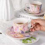 KAMMAK Tea Cups and Saucers Set of 2 Porcelain Coffee Cups - Tulip