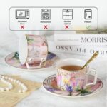 KAMMAK Tea Cups and Saucers Set of 2 Porcelain Coffee Cups - Tulip