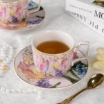 KAMMAK Tea Cups and Saucers Set of 2 Porcelain Coffee Cups - Tulip