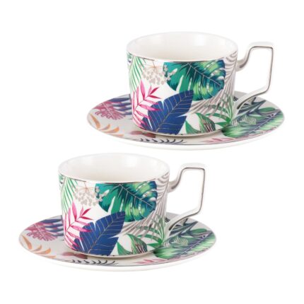 KAMMAK Tea Cups and Saucers Set of 2 Porcelain Coffee Cups - Tulip