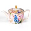KAMMAK Teapot with Handle, Vintage Porcelain Tea Pot with Gold Trim, Blooming & Loose Leaf Teapot, Festive Holiday Serveware, Gifts for Women, Tulip 22 oz KAMMAK 8CZNX021 ceramic teapot front view for product display
