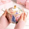KAMMAK Teapot with Handle, Vintage Porcelain Tea Pot with Gold Trim, Blooming & Loose Leaf Teapot, Festive Holiday Serveware, Gifts for Women, Tulip 22 oz KAMMAK 8CZNX021 ceramic teapot styled home decor setting image 5