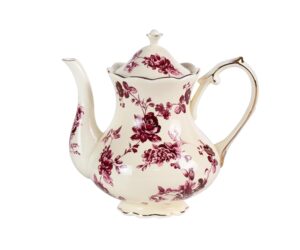 KAMMAK Teapot with Handle, Vintage Porcelain Tea Pot with Gold Trim, Blooming & Loose Leaf Teapot, Festive Holiday Serveware, Gifts for Women, Tulip - 22 oz